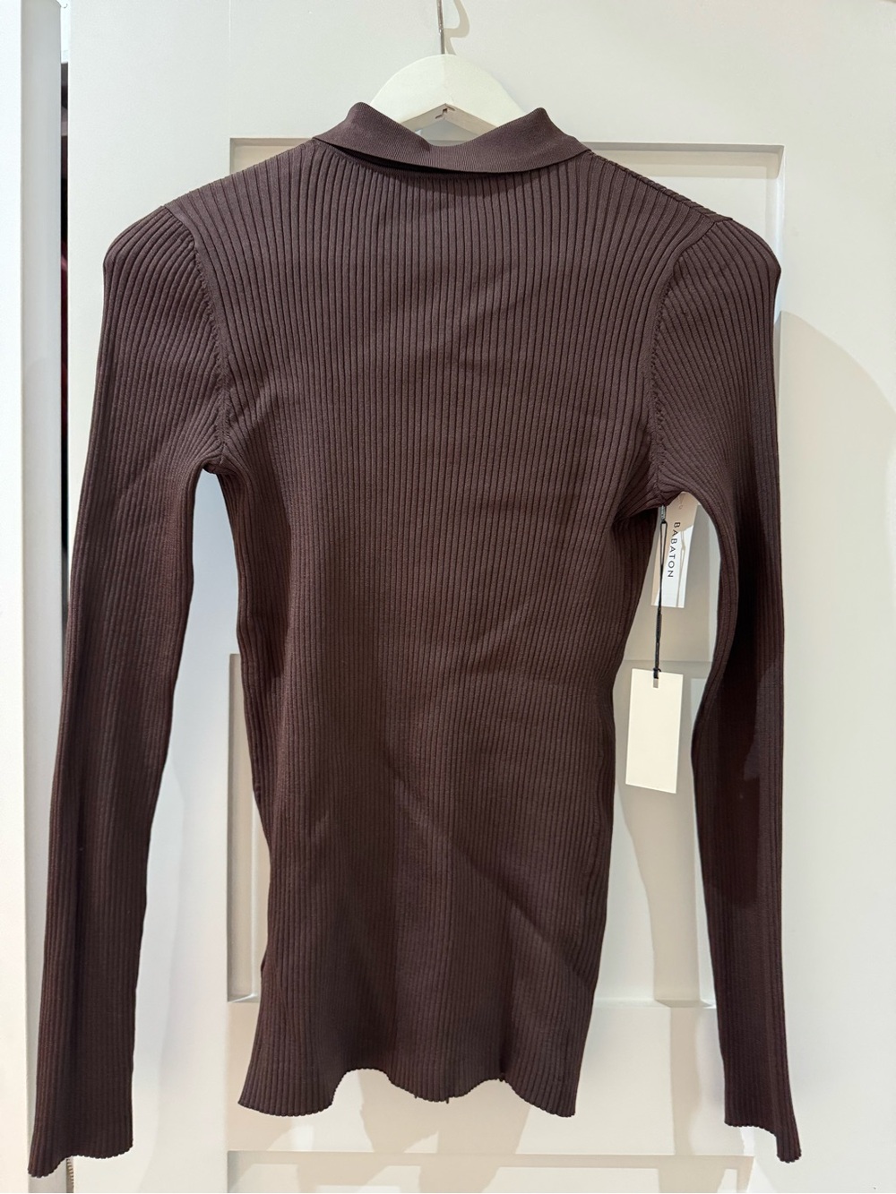 Babaton Chocolate Brown Ribbed Button-Down Knit Top - Picture 4 of 4